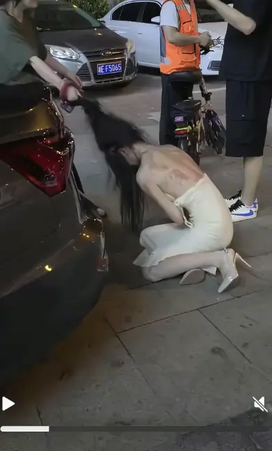 《白裙女子被抓头发跳河》《白衣女子被揪头发跳河》《湘E车牌白裙女子拉头发坠河后续》